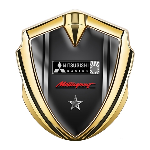 Mitsubishi Emblem Self Adhesive Gold Metal Frame Motorsport Star