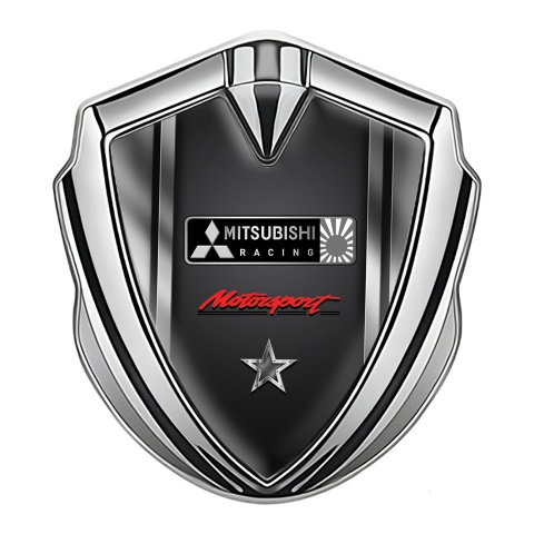 Mitsubishi Emblem Self Adhesive Silver Metal Frame Motorsport Star