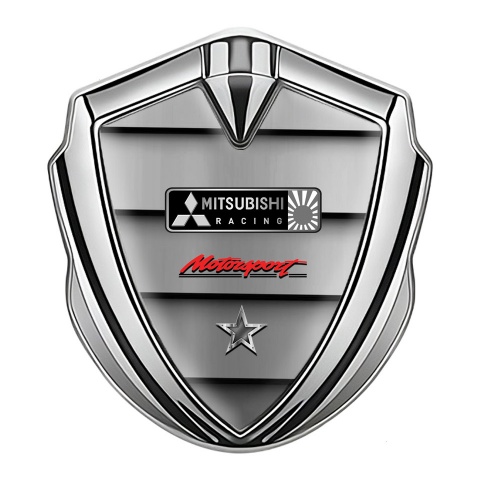 Mitsubishi Bodyside Emblem Badge Silver Metal Panels Racing Logo