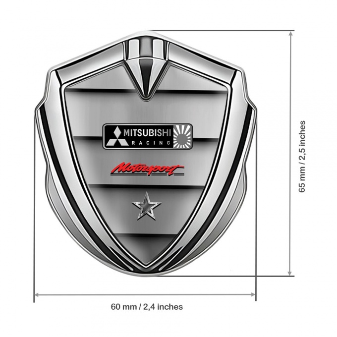 Mitsubishi Bodyside Emblem Badge Silver Metal Panels Racing Logo ...