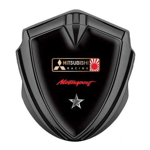 Mitsubishi Emblem Car Badge Graphite Black Background Racing Motif