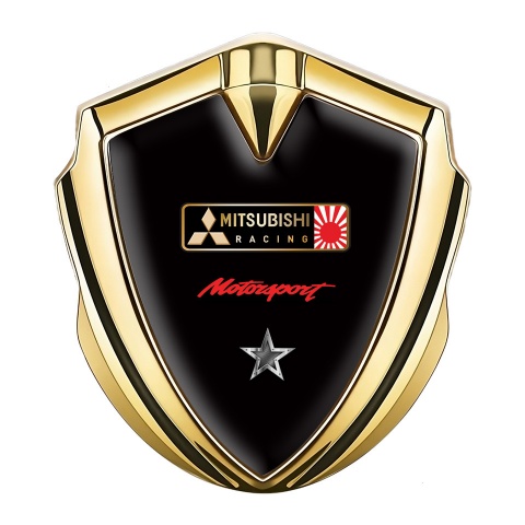 Mitsubishi Emblem Car Badge Gold Black Background Racing Motif