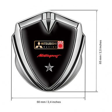 Mitsubishi Emblem Car Badge Silver Black Background Racing Motif