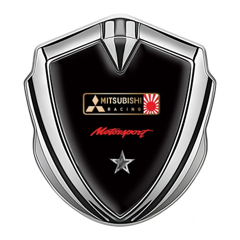 Mitsubishi Emblem Car Badge Silver Black Background Racing Motif