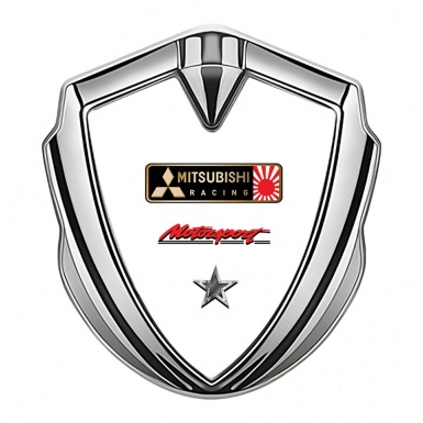 Mitsubishi Bodyside Domed Emblem Silver White Base Motorsport Design