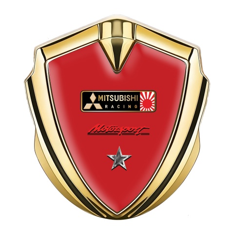 Mitsubishi Bodyside Emblem Self Adhesive Gold Red Base Sport Edition