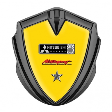 Mitsubishi Metal Emblem Self Adhesive Graphite Yellow Base Star Design