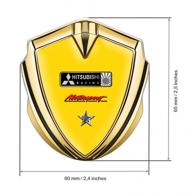 Mitsubishi Metal Emblem Self Adhesive Gold Yellow Base Star Design