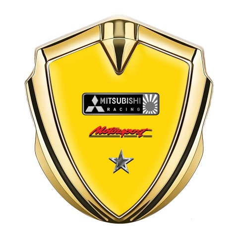 Mitsubishi Metal Emblem Self Adhesive Gold Yellow Base Star Design