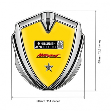 Mitsubishi Metal Emblem Self Adhesive Silver Yellow Base Star Design