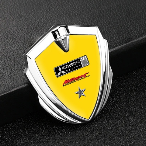 Mitsubishi Metal Emblem Self Adhesive Silver Yellow Base Star Design