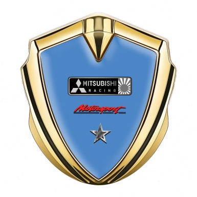 Mitsubishi Metal 3D Domed Emblem Gold Pastel Blue Motorsport Edition