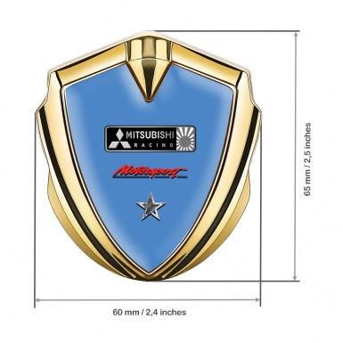 Mitsubishi Metal 3D Domed Emblem Gold Pastel Blue Motorsport Edition