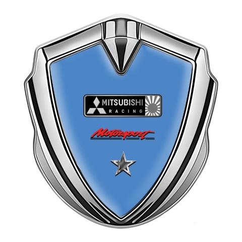 Mitsubishi Metal 3D Domed Emblem Silver Pastel Blue Motorsport Edition