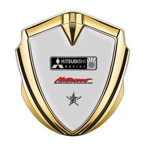 Mitsubishi Bodyside Badge Self Adhesive Gold Grey Base Motorsport Motif