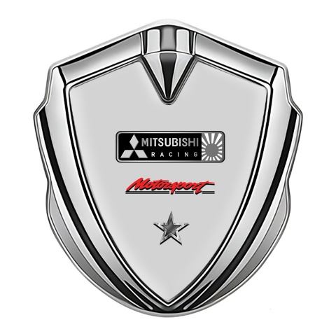 Mitsubishi Bodyside Badge Self Adhesive Silver Grey Base Motorsport Motif
