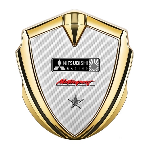 Mitsubishi Emblem Badge Self Adhesive Gold White Carbon Star Design