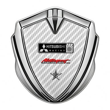 Mitsubishi Emblem Badge Self Adhesive Silver White Carbon Star Design