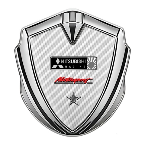 Mitsubishi Emblem Badge Self Adhesive Silver White Carbon Star Design