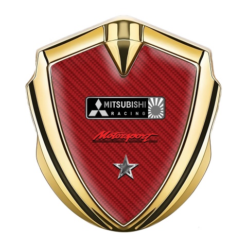 Mitsubishi Emblem Fender Badge Gold Red Carbon Monochrome Logo