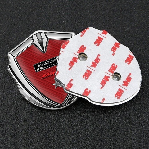 Mitsubishi Emblem Fender Badge Silver Red Carbon Monochrome Logo