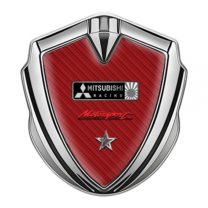 Mitsubishi Emblem Fender Badge Silver Red Carbon Monochrome Logo