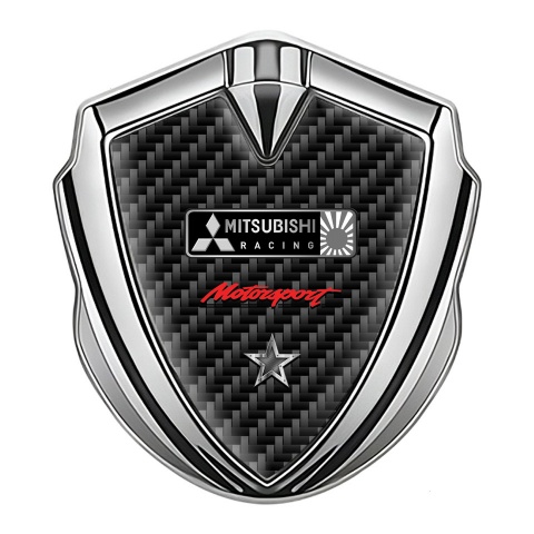 Mitsubishi Fender Emblem Badge Silver Black Carbon Sport Star Edition