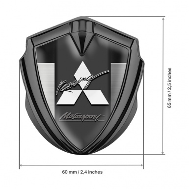 Mitsubishi Emblem Trunk Badge Graphite Metal Plate White Racing Edition