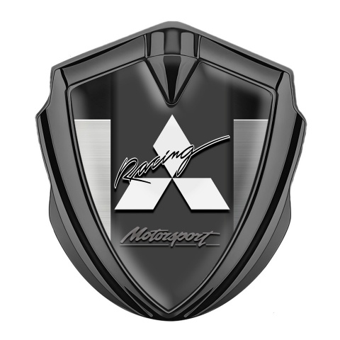 Mitsubishi Emblem Trunk Badge Graphite Metal Plate White Racing Edition