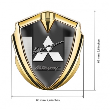 Mitsubishi Emblem Trunk Badge Gold Metal Plate White Racing Edition
