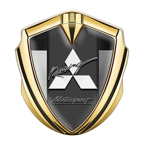 Mitsubishi Emblem Trunk Badge Gold Metal Plate White Racing Edition