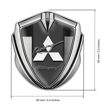 Mitsubishi Emblem Trunk Badge Silver Metal Plate White Racing Edition