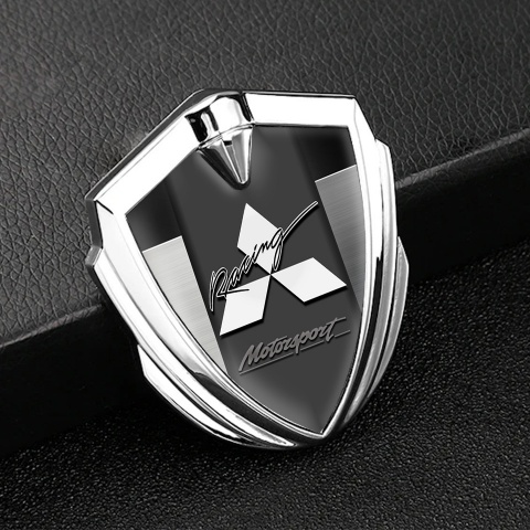 Mitsubishi Emblem Trunk Badge Silver Metal Plate White Racing Edition