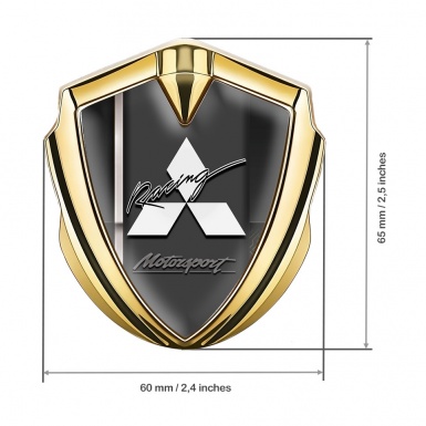 Mitsubishi Emblem Self Adhesive Gold Dark Base White Racing Stripe