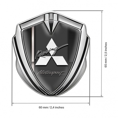 Mitsubishi Emblem Self Adhesive Silver Dark Base White Racing Stripe
