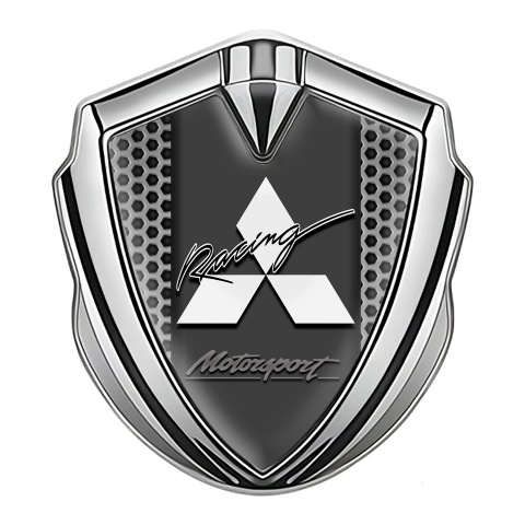 Mitsubishi Bodyside Emblem Badge Silver Grey Hex Motorsport Logo