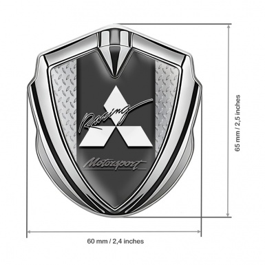 Mitsubishi Trunk Emblem Badge Silver Treadplate Racing Logo Edition