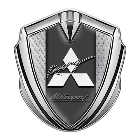 Mitsubishi Trunk Emblem Badge Silver Treadplate Racing Logo Edition