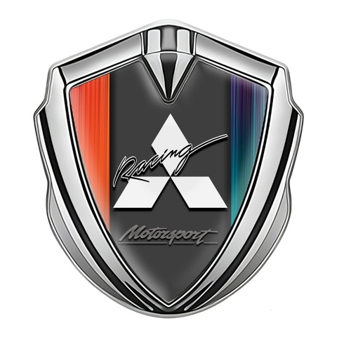 Mitsubishi Metal Emblem Self Adhesive Silver Color Gradient Sport Logo