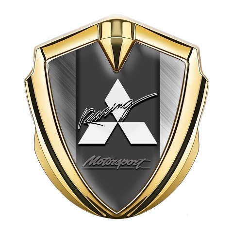 Mitsubishi Bodyside Badge Self Adhesive Gold Brushed Metal Racing Logo