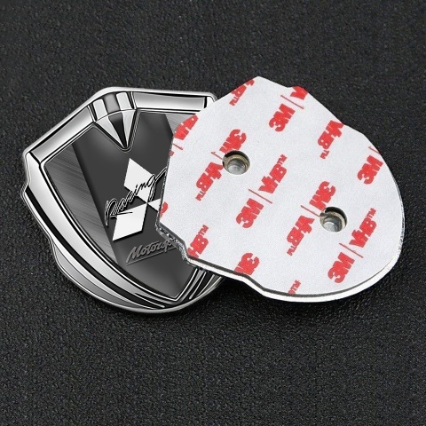 Mitsubishi Bodyside Badge Self Adhesive Silver Brushed Metal Racing Logo