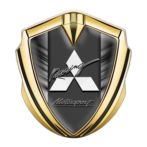 Mitsubishi Fender Emblem Badge Gold Grey Strikes Racing Logo Design