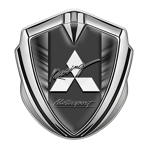 Mitsubishi Fender Emblem Badge Silver Grey Strikes Racing Logo Design