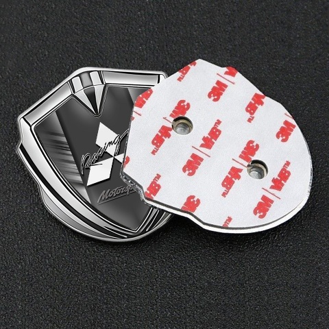 Mitsubishi Fender Emblem Badge Silver Grey Strikes Racing Logo Design