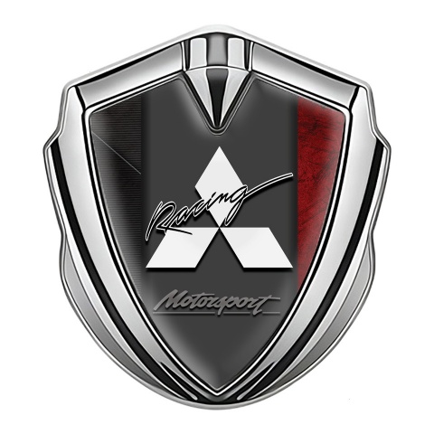 Mitsubishi Trunk Emblem Badge Silver Dual Color Frame Racing Edition