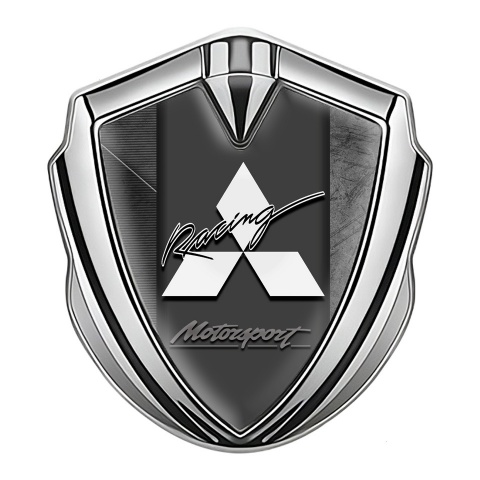 Mitsubishi Emblem Car Badge Silver Scratched Plate Motorsport Racing