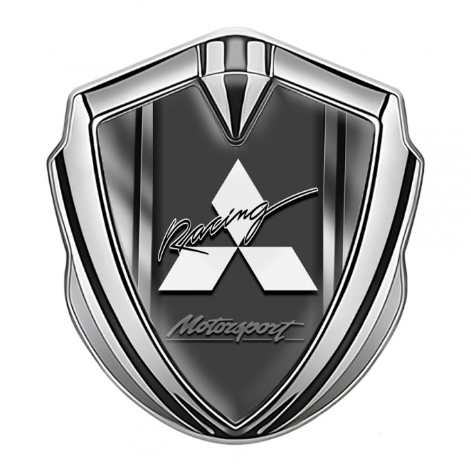 Mitsubishi Bodyside Emblem Self Adhesive Silver Steel Frame Sport Logo