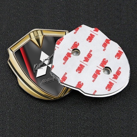 Mitsubishi Metal Emblem Self Adhesive Gold Black Base Red Line Edition