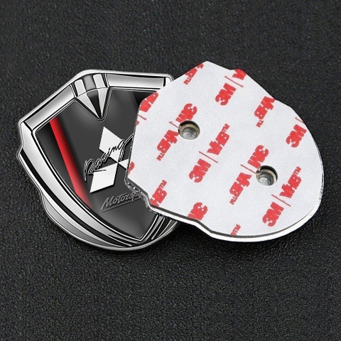 Mitsubishi Metal Emblem Self Adhesive Silver Black Base Red Line Edition