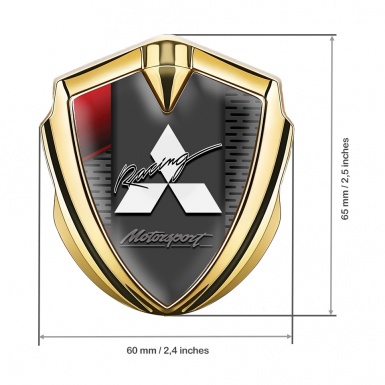 Mitsubishi Metal 3D Domed Emblem Gold Dark Grate Red Element Motif